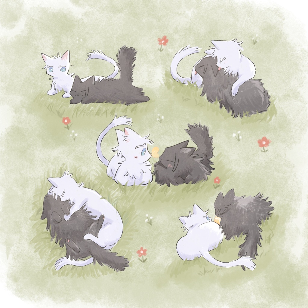 ねこごげタオル(草っ原いちゃこらver.)