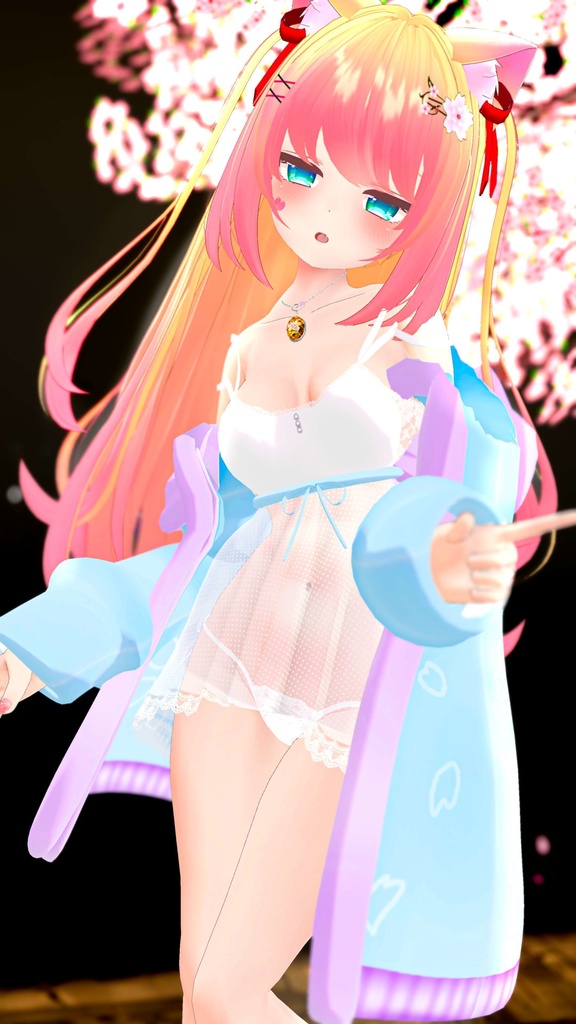 《22アバター対応衣装》ねこパーカー&透けランジェリーせいそせっと♡