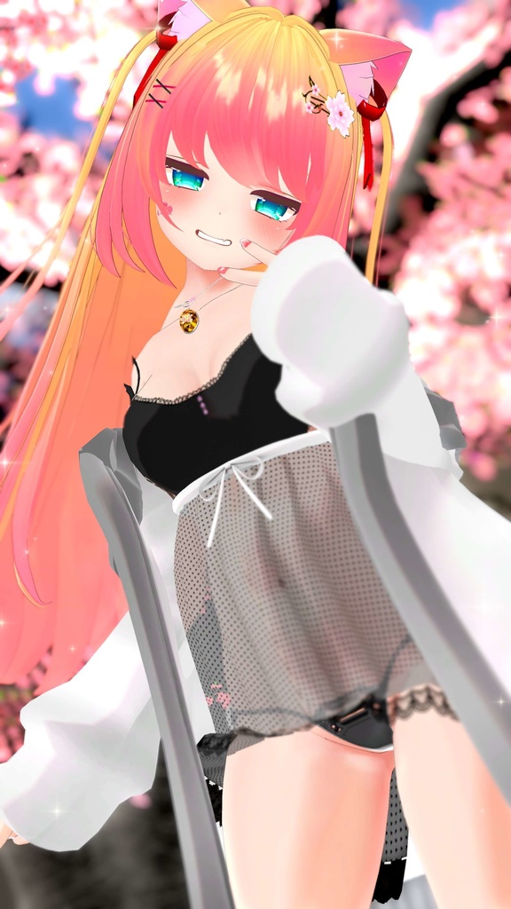 《22アバター対応衣装》ねこパーカー&透けランジェリーせいそせっと♡