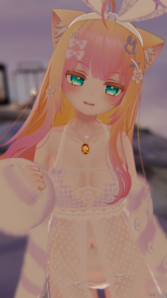 《25アバター対応衣装》ふわもこカーディガン&透けリボンランジェリーせいそせっと2