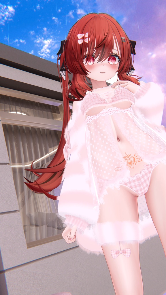 《25アバター対応衣装》ふわもこカーディガン&透けリボンランジェリーせいそせっと2