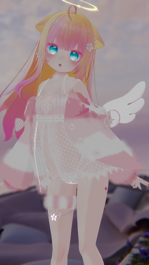 《25アバター対応衣装》ふわもこカーディガン&透けリボンランジェリーせいそせっと2