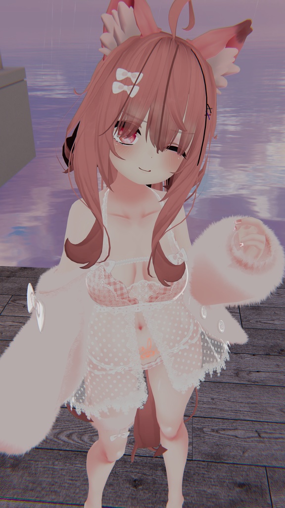 《25アバター対応衣装》ふわもこカーディガン&透けリボンランジェリーせいそせっと2