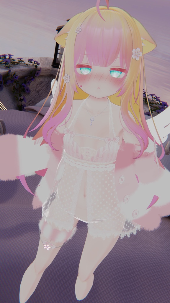 《25アバター対応衣装》ふわもこカーディガン&透けリボンランジェリーせいそせっと2