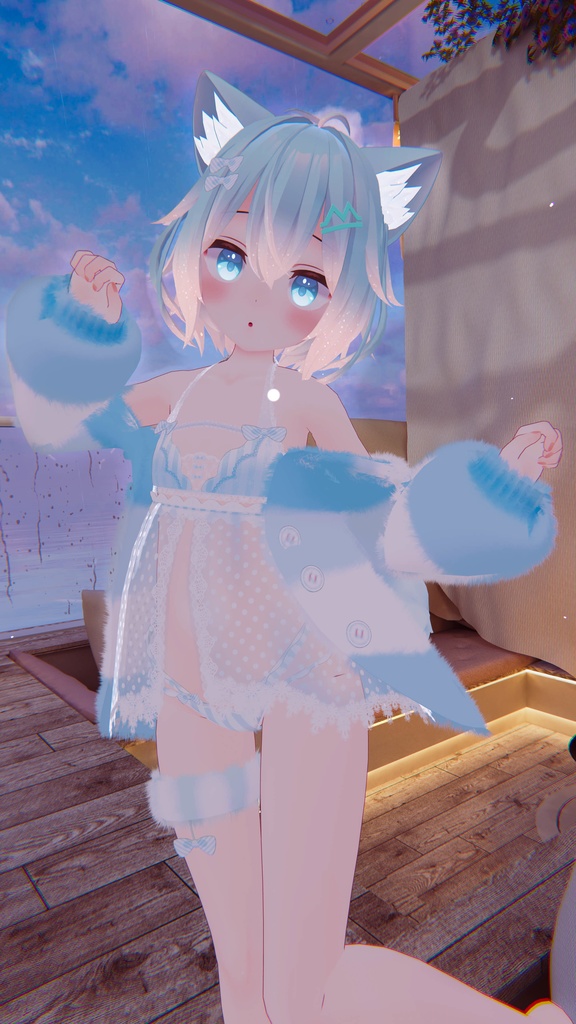 《25アバター対応衣装》ふわもこカーディガン&透けリボンランジェリーせいそせっと2