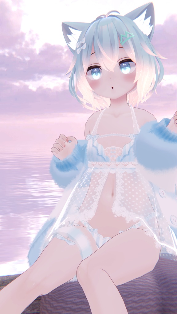 《25アバター対応衣装》ふわもこカーディガン&透けリボンランジェリーせいそせっと2