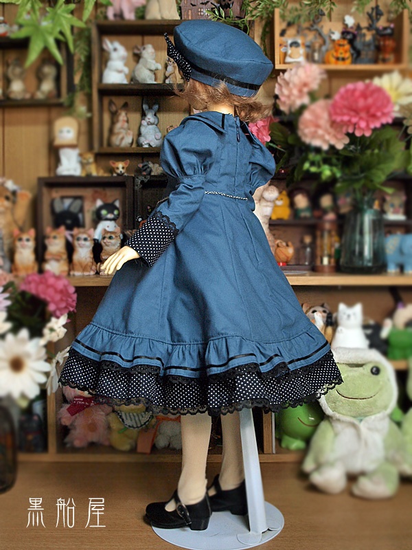 SD 水玉黒リボンのワンピースドレス