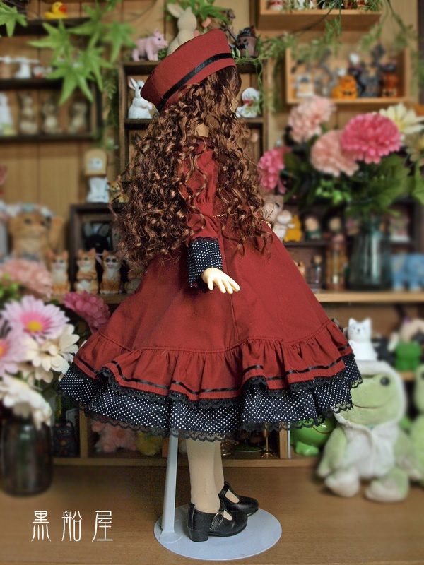 SD 水玉黒リボンのワンピースドレス