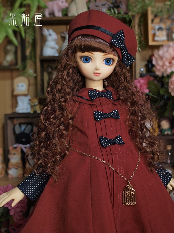 SD 水玉黒リボンのワンピースドレス