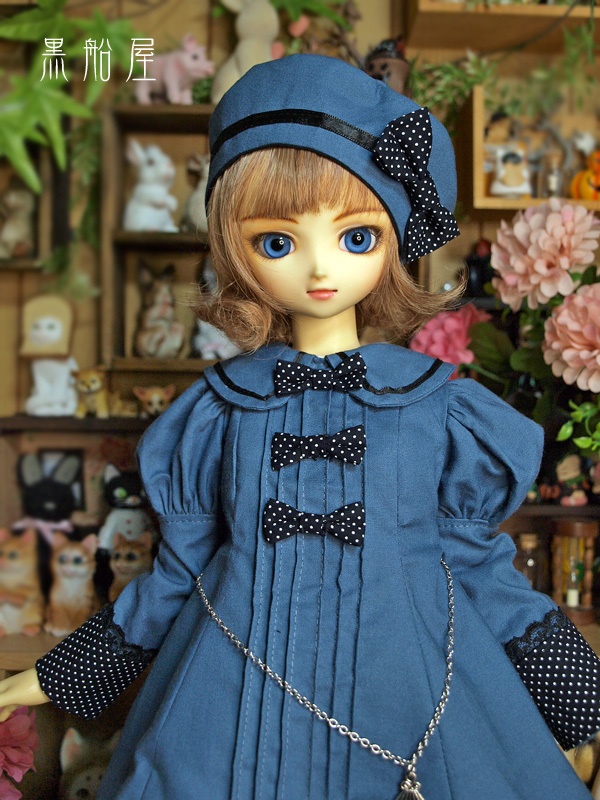 SD 水玉黒リボンのワンピースドレス