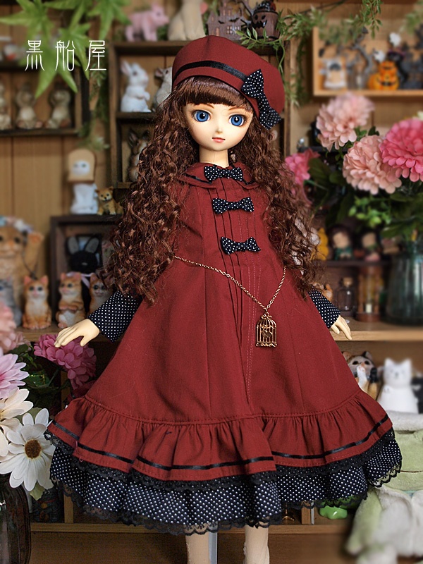 SD 水玉黒リボンのワンピースドレス