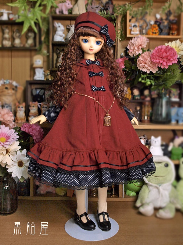 SD 水玉黒リボンのワンピースドレス