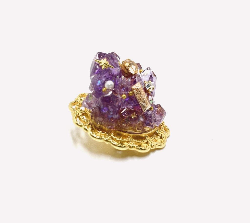 鉱石♢魔法石風ブローチ《アメジストパープル×宝石の結晶》【size S】