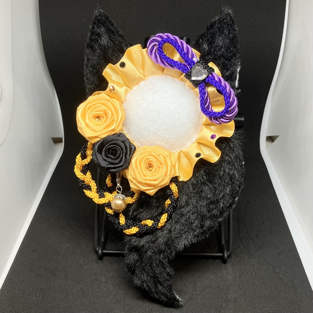 痛ロゼット ハンドメイド オレンジ×黒