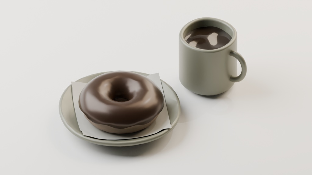 【３D小道具】珈琲とチョコドーナツ（おやつセット①）