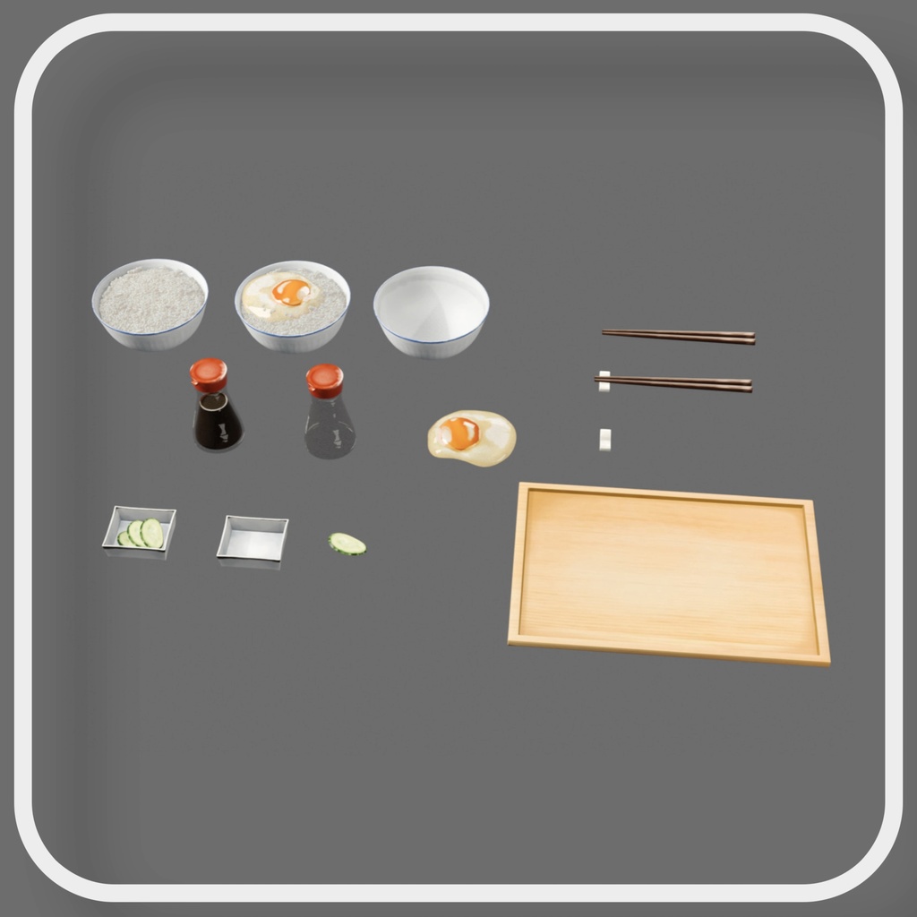 【3D小道具】たまごかけごはんセット 3D model Japanese raw egg over rice