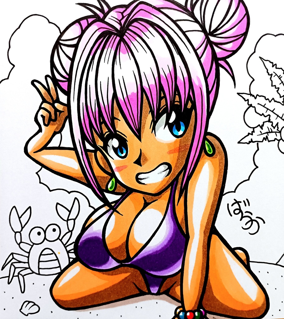 ミニ色紙「紫ビキニのお姉さん」