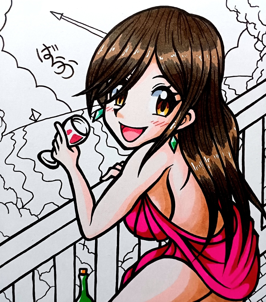 ミニ色紙「赤いドレスのお姉さん」