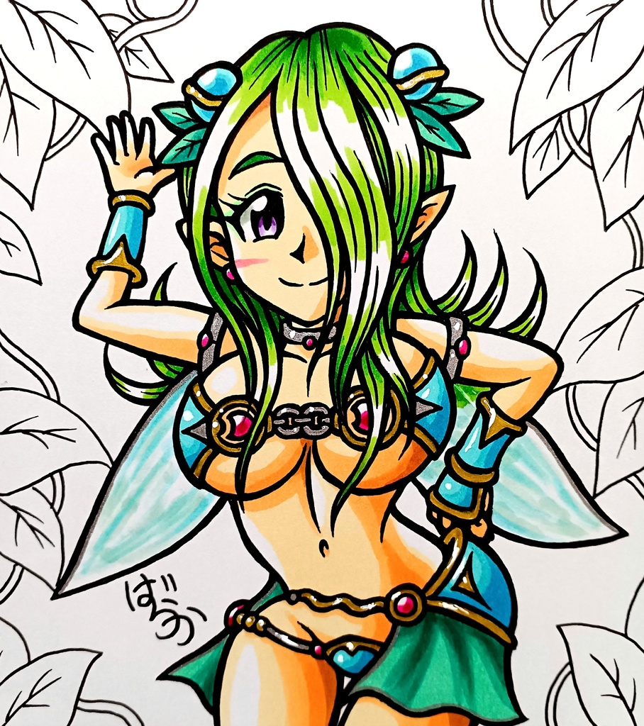 ミニ色紙「エルフのお姉さん」