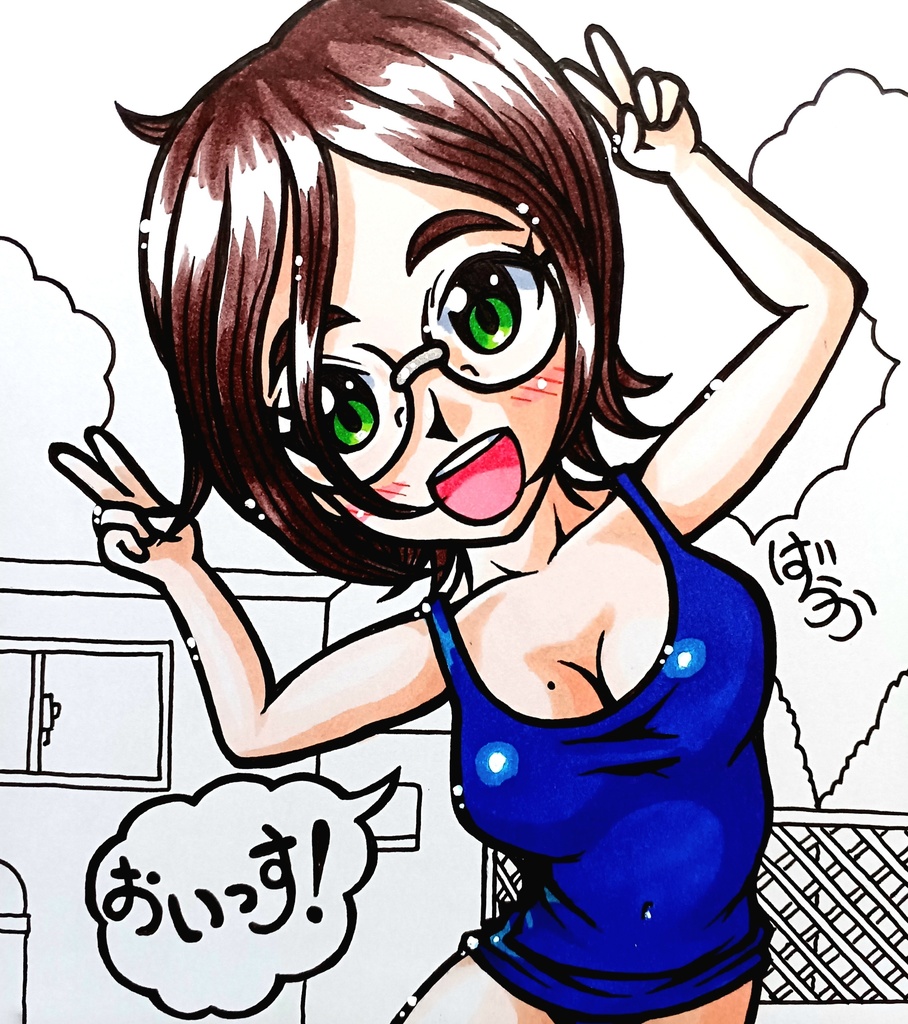 ミニ色紙「水泳の授業中の女の子」