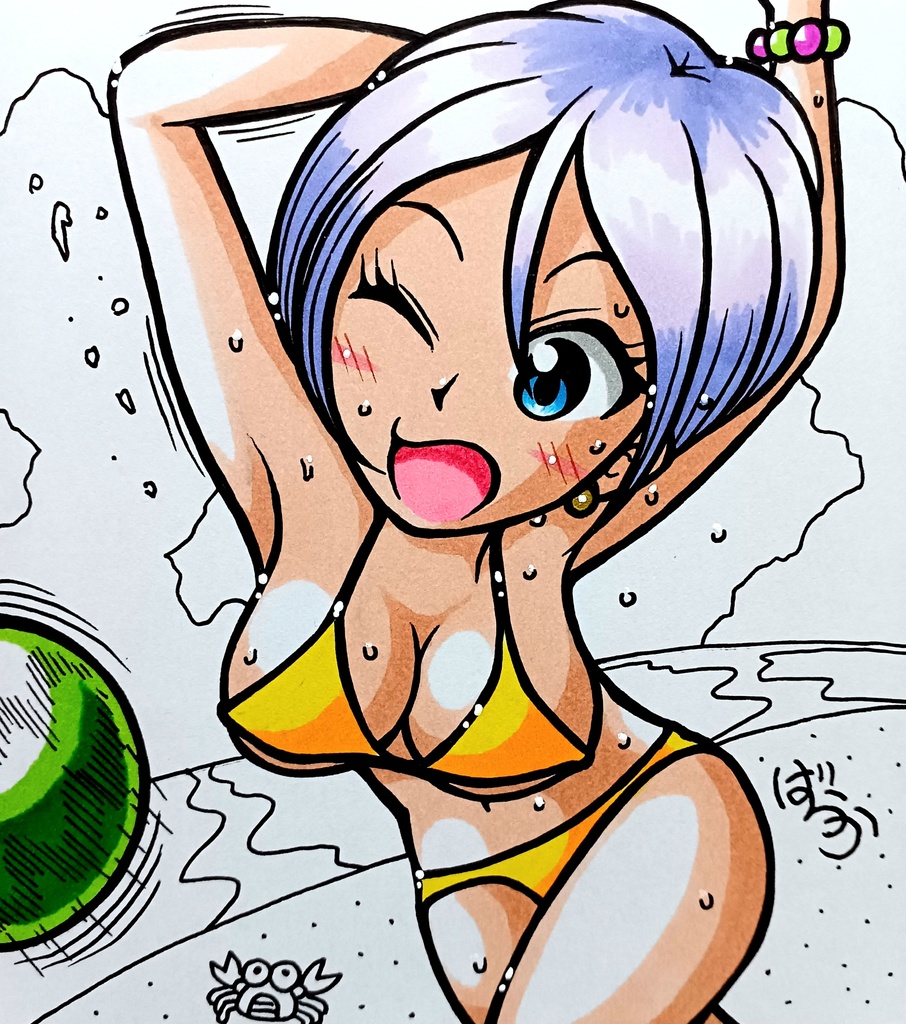 ミニ色紙「ビーチバレーのお姉さん」