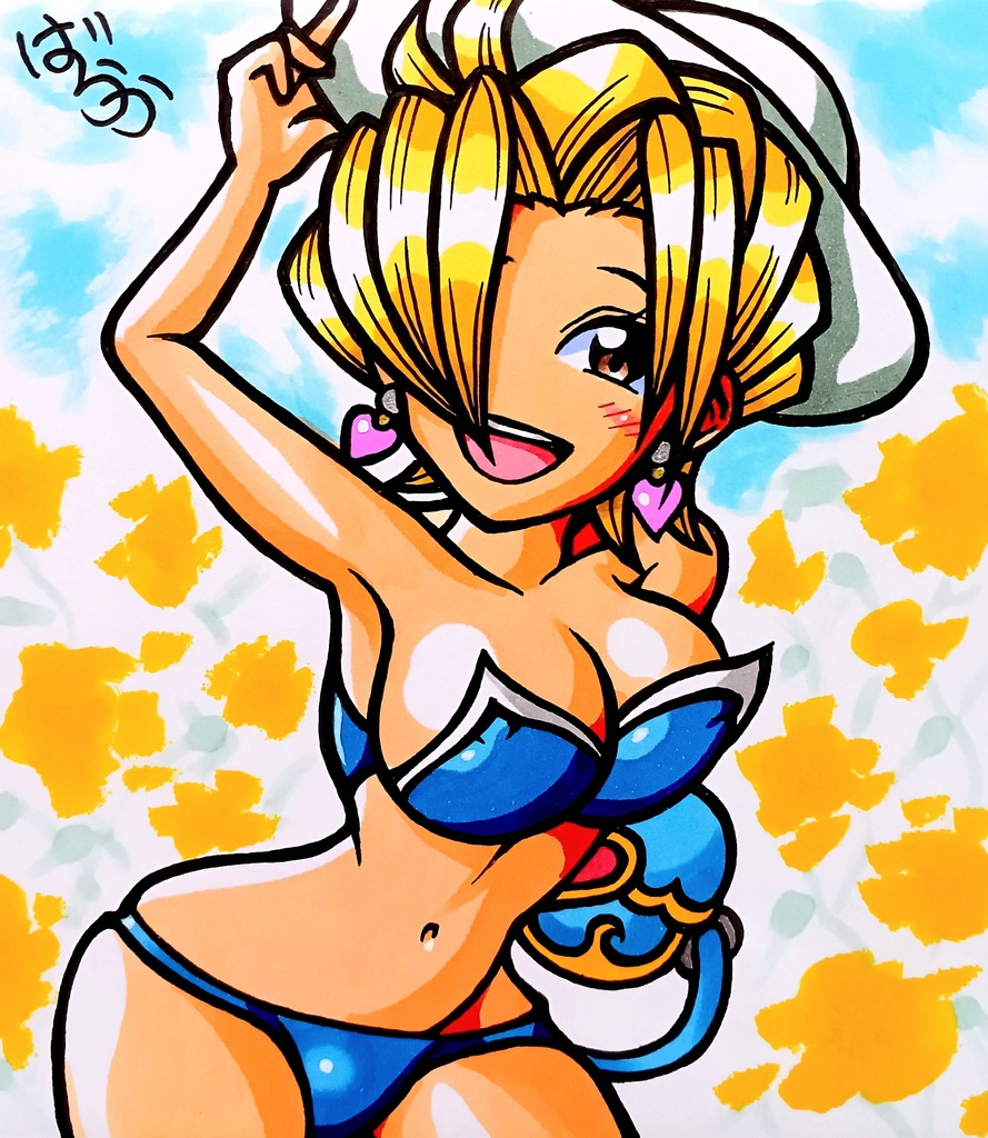 ミニ色紙「黄色い花畑のお姉さん」