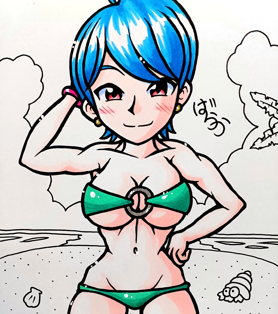 ミニ色紙「ビキニのお姉さん」