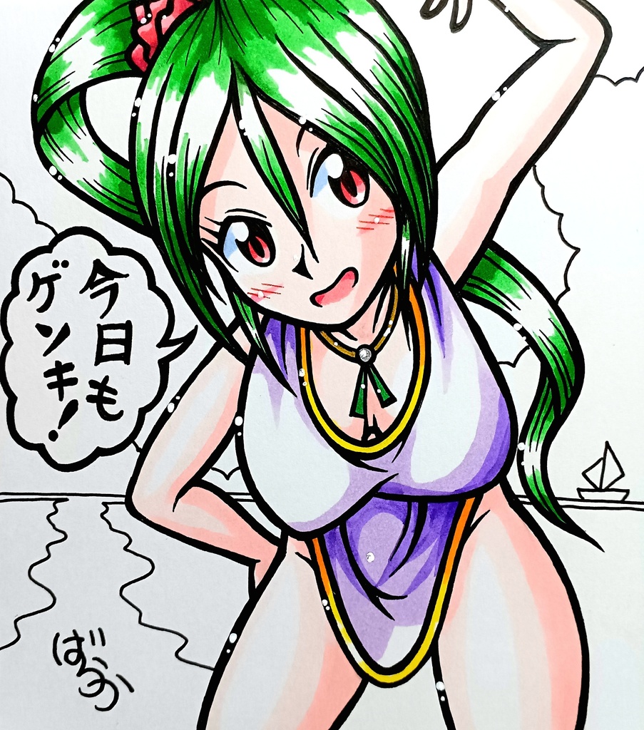 ミニ色紙「ポニテのお姉さん」