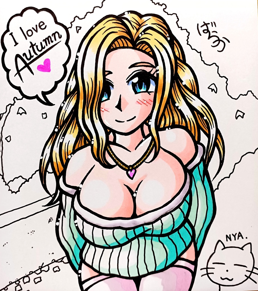 ミニ色紙「金髪ニットのお姉さん」