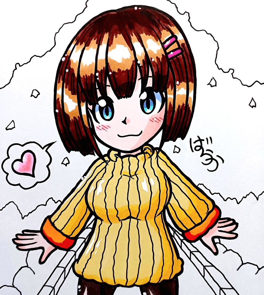 ミニ色紙「おかっぱニットの女の子」