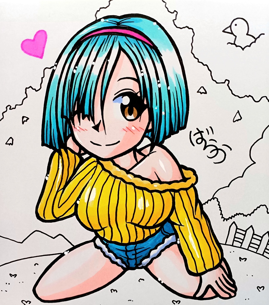 ミニ色紙「ショートパンツにニットの女の子」