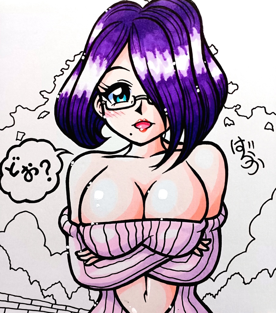 ☆今月初めて買う人限定　ミニ色紙「めがねニットのお姉さん」