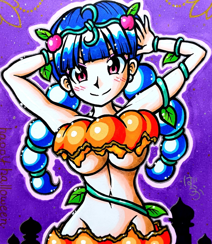 ミニ色紙「ハロウィンコスチュームのお姉さん」