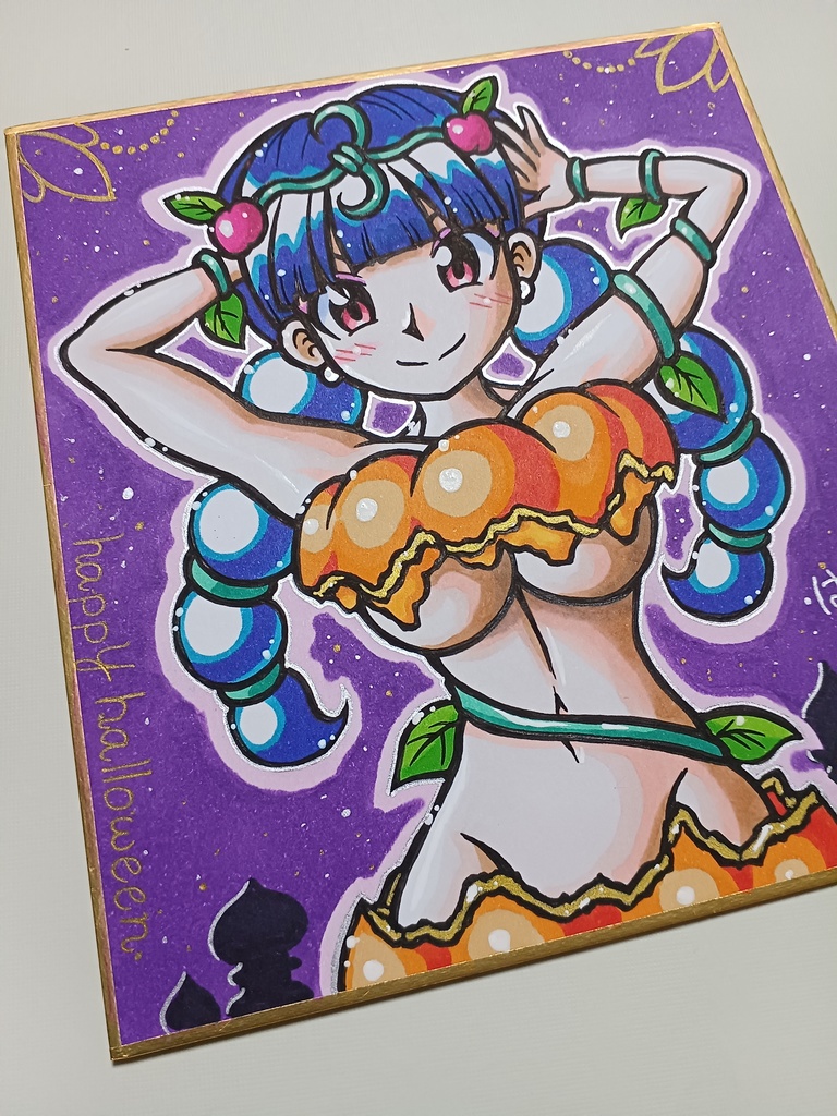 ミニ色紙「ハロウィンコスチュームのお姉さん」