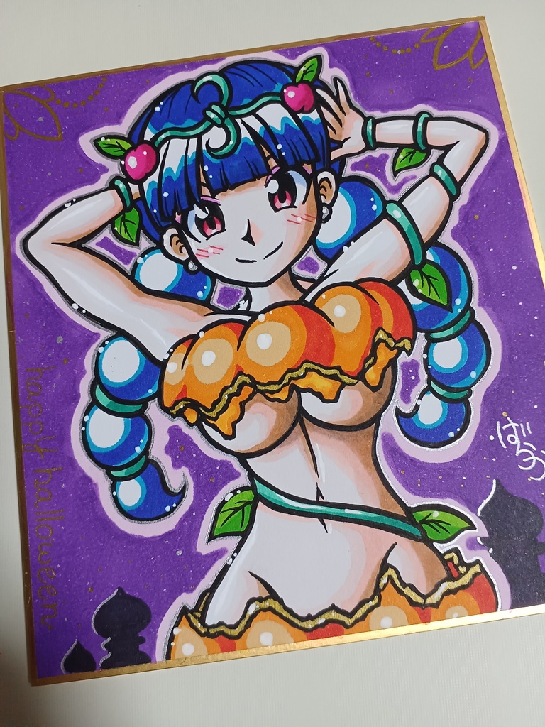 ミニ色紙「ハロウィンコスチュームのお姉さん」