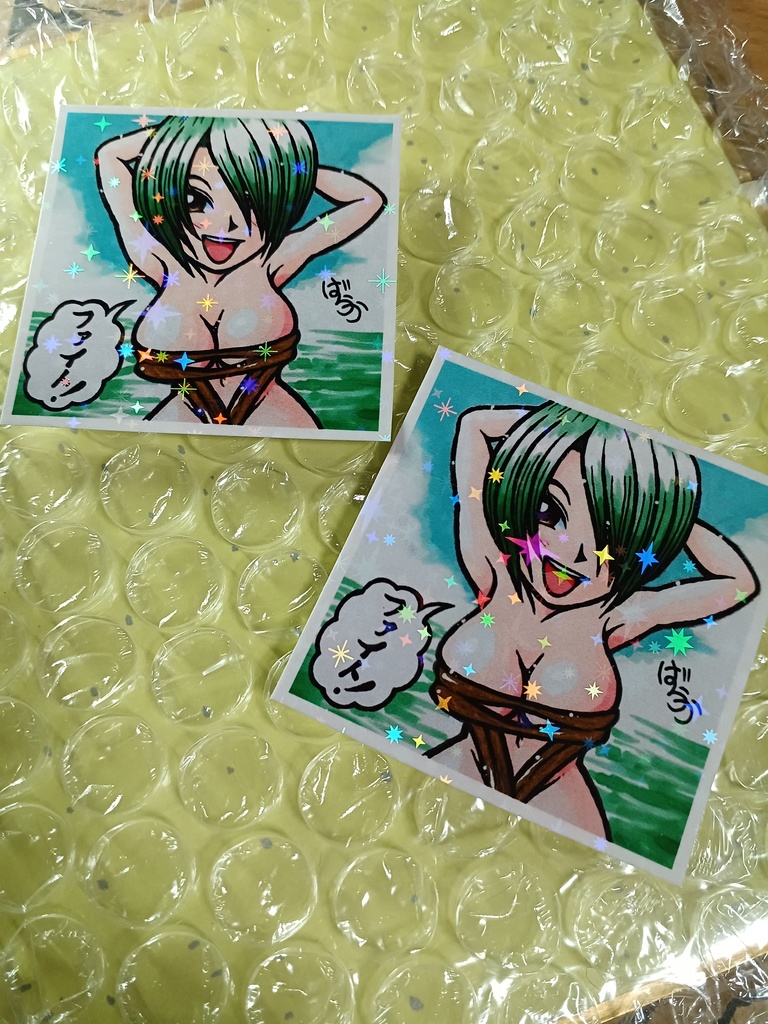 ミニ色紙「ゴールデン水着のお姉さん」シール2枚付き!