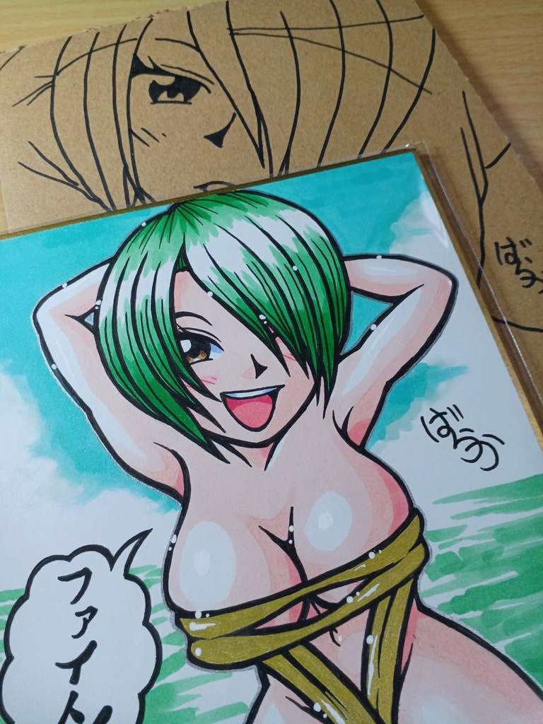 ミニ色紙「ゴールデン水着のお姉さん」シール2枚付き!