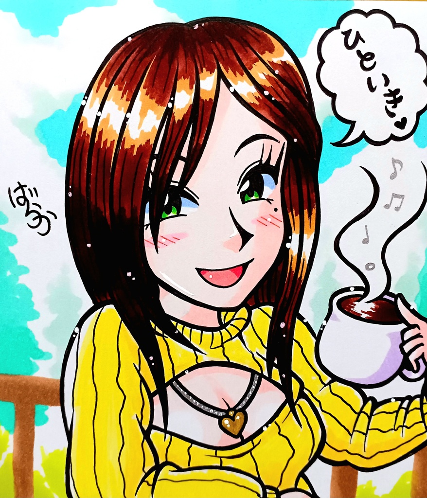 ミニ色紙「カフェのお姉さん」