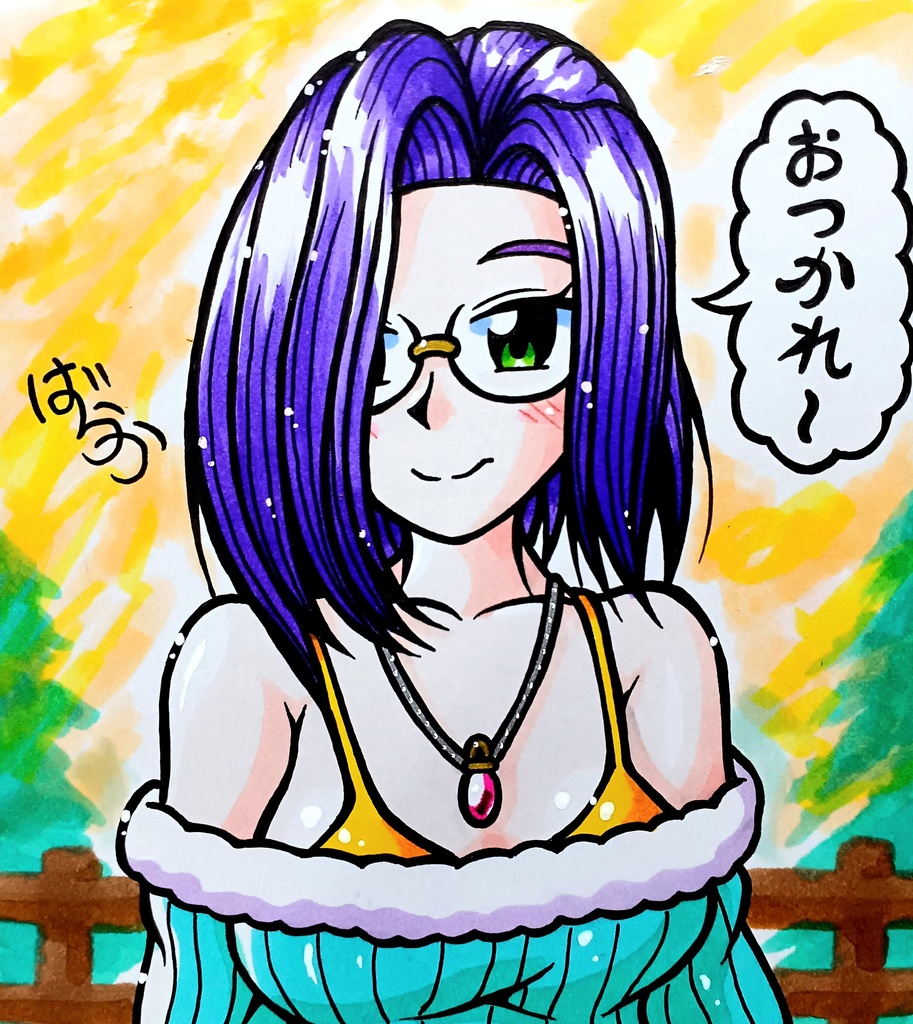 ミニ色紙「夕暮れのお姉さん」