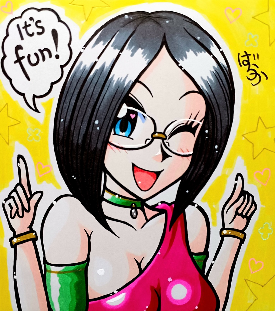 ミニ色紙「ノリノリなめがねのお姉さん」+シール