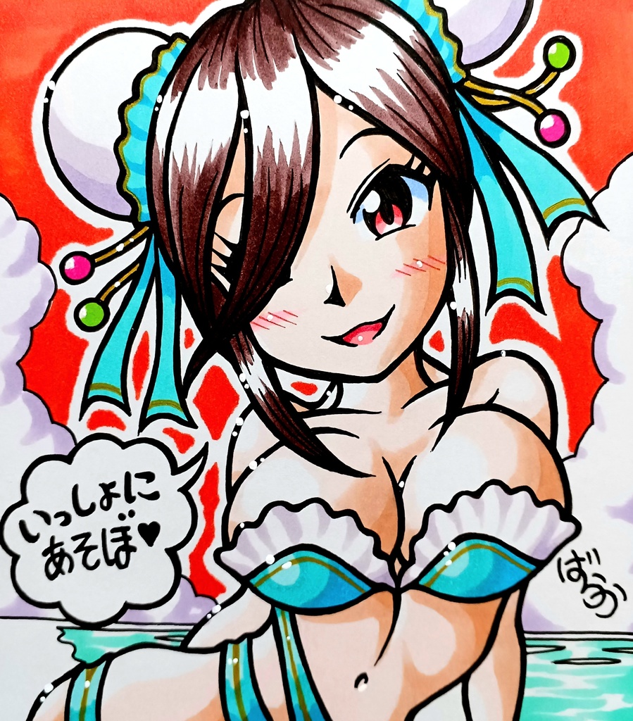 ミニ色紙「チャイナビキニのお姉さん」