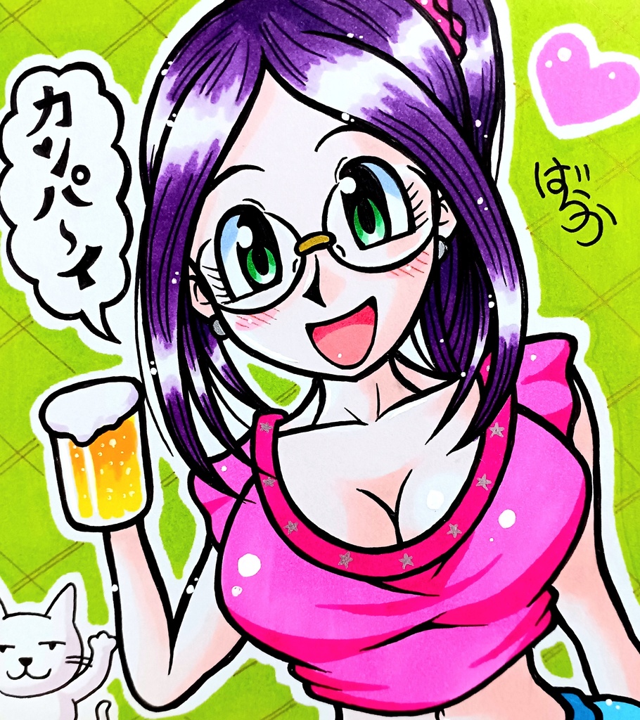 ミニ色紙「カンパイするお姉さん」