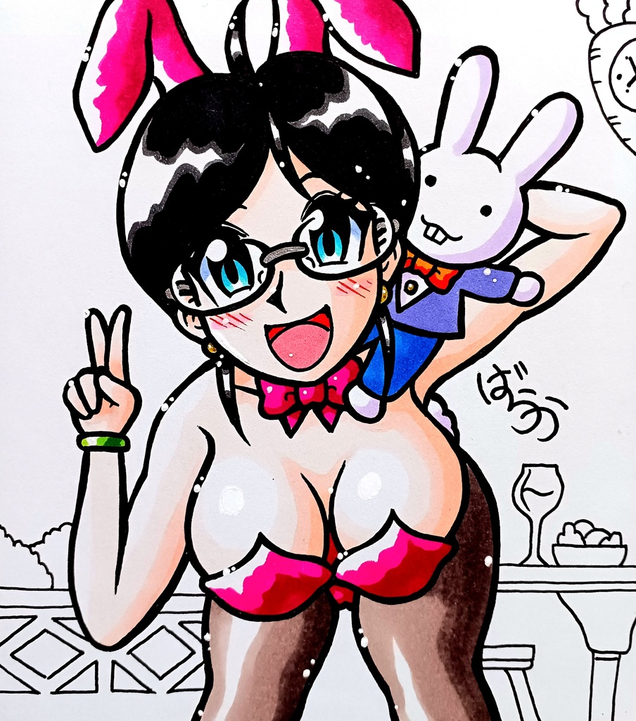 ブラックフライデーミニ色紙「めがねのバニーガールさん」