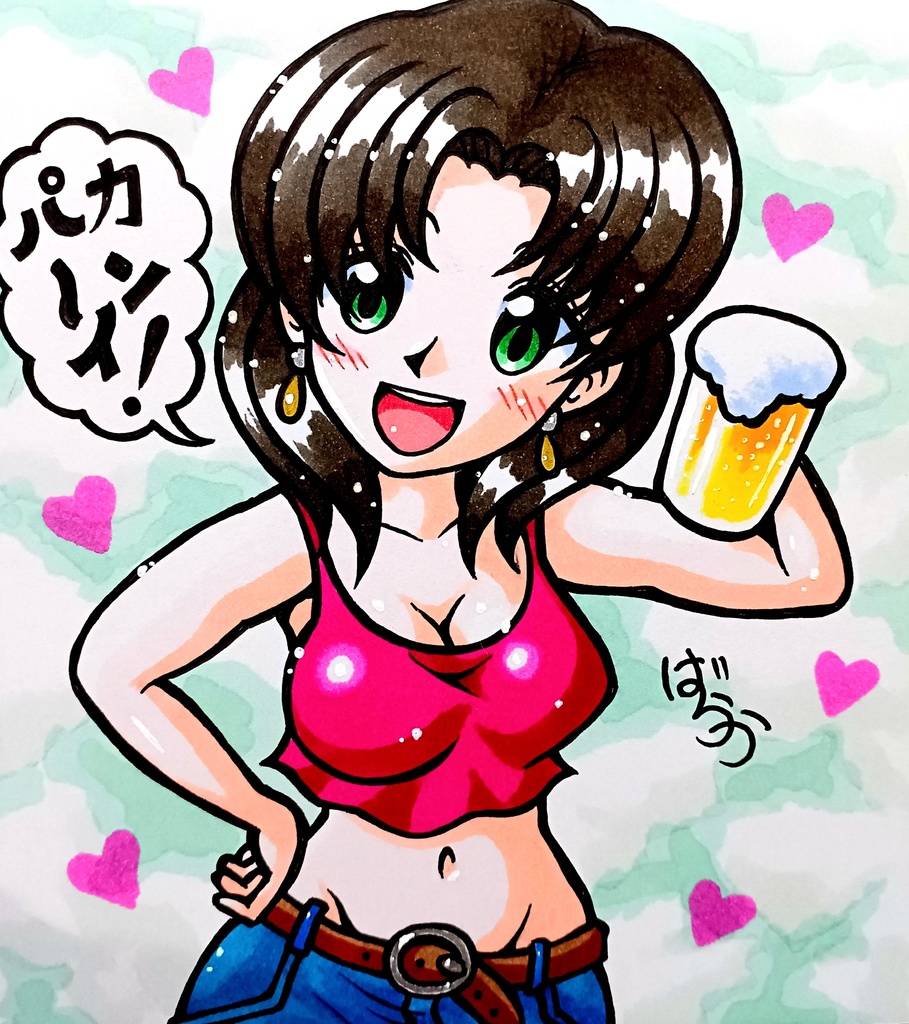 配信でコメントしていただいた方限定！ミニ色紙「乾杯するお姉さん」