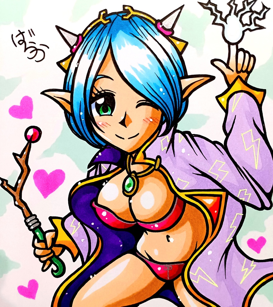 ミニ色紙「ダークエルフのお姉さん」