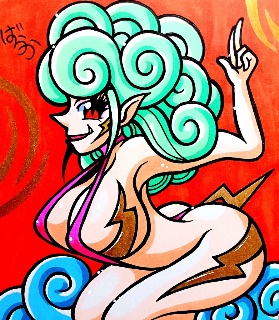 ミニ色紙「雷のモンスターお姉さん」