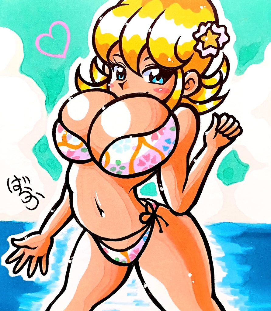 ミニ色紙「ビキニの金髪お姉さん」