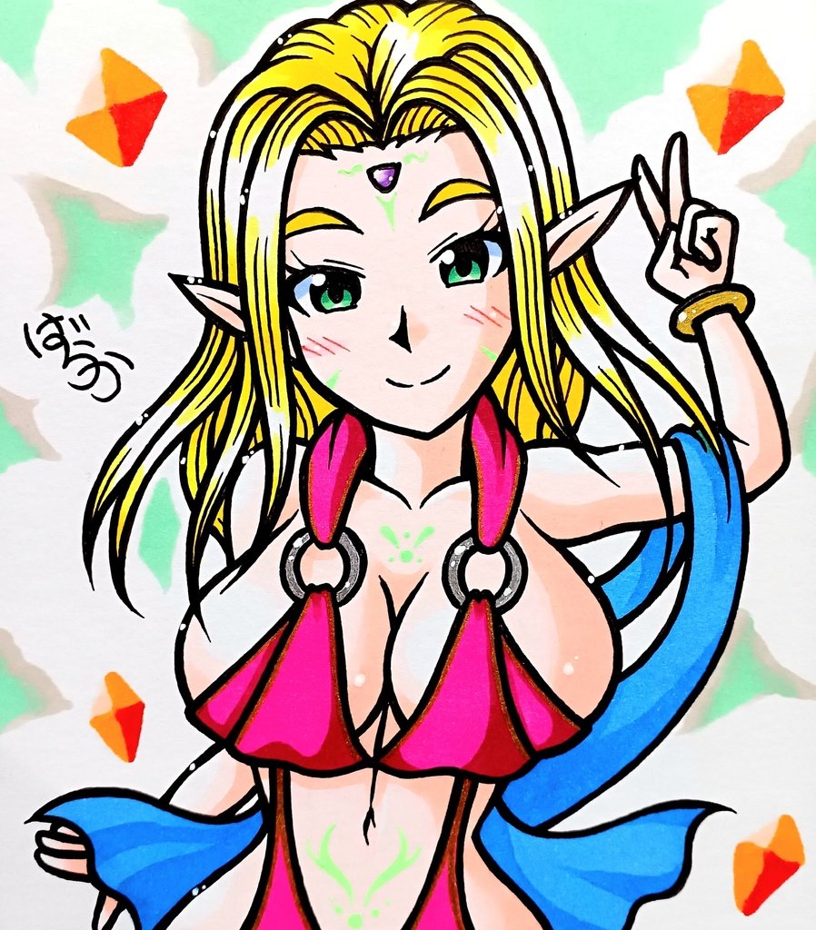 ミニ色紙「エルフのお姉さん」