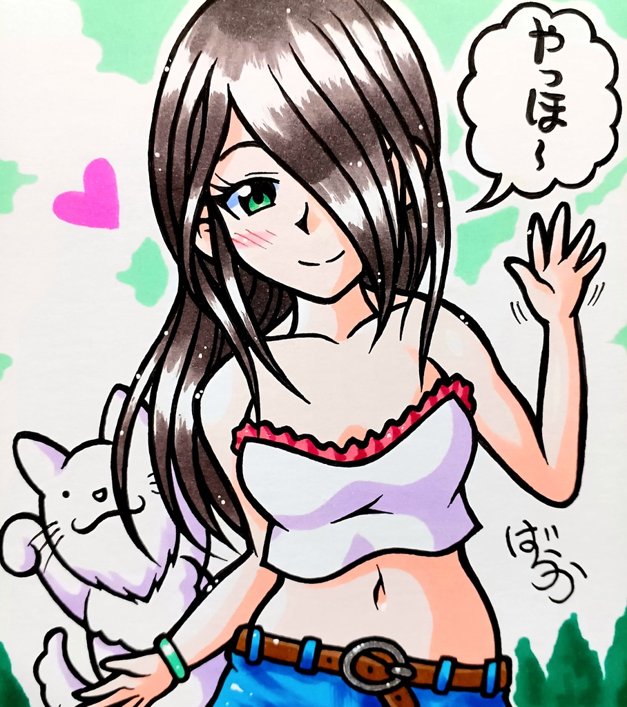 ミニ色紙「お散歩お姉さん」