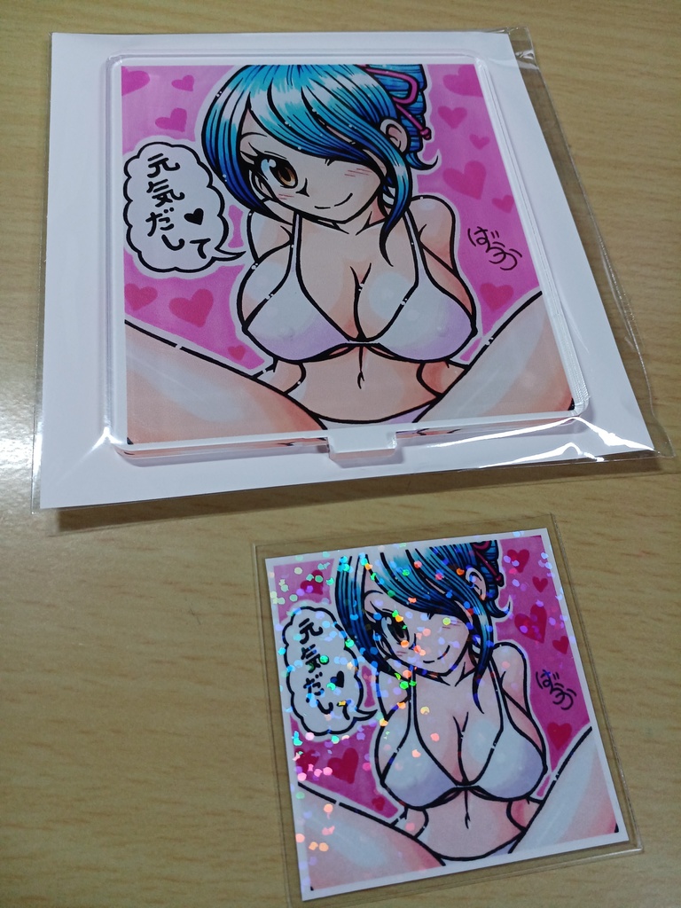 アクリルスタンド&シール「白ビキニポニーテールさん」